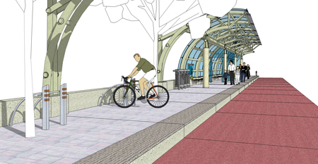 One possible location for the bike racks is on the platforms as you can see in this rendering.