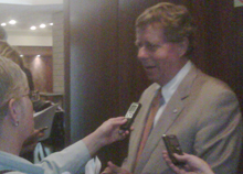 Metrolinx President and CEO Rob Prichard takes questions from reporters after the public session of the July 13 meeting