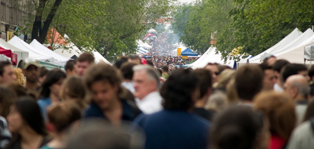 Crowds pack Boulevard Saint Laurent during a street festival. Photo courtesy of Djof.