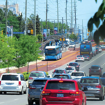 viva bus driving in a centre BRT lane.