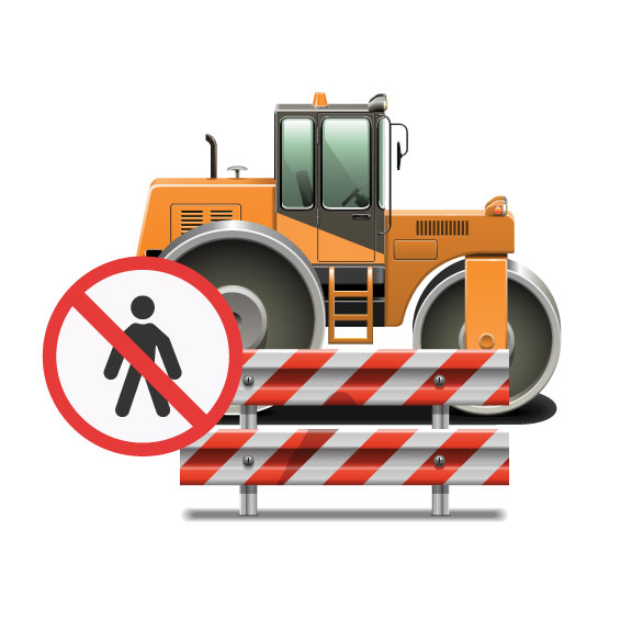heavy machinery - do not walk sign and barricade